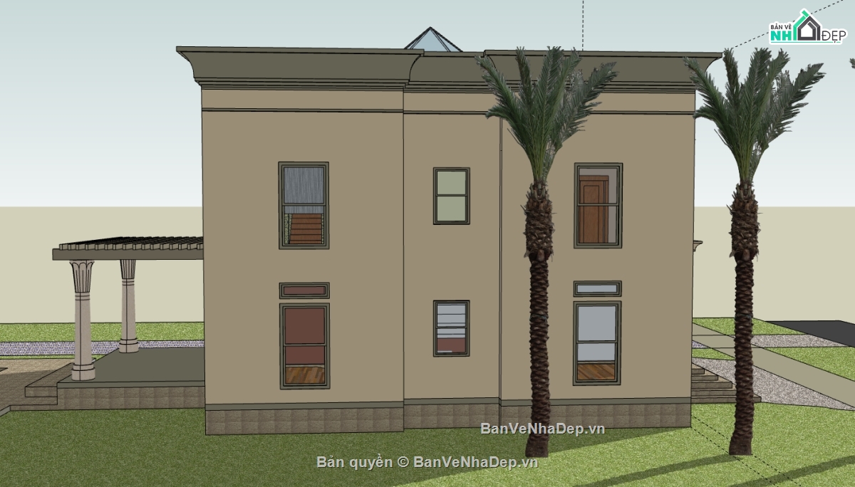 thiết kế nhà sketchup,file su nhà phố 2 tầng,bản vẽ su nhà 2 tầng,file sketchup nhà phố