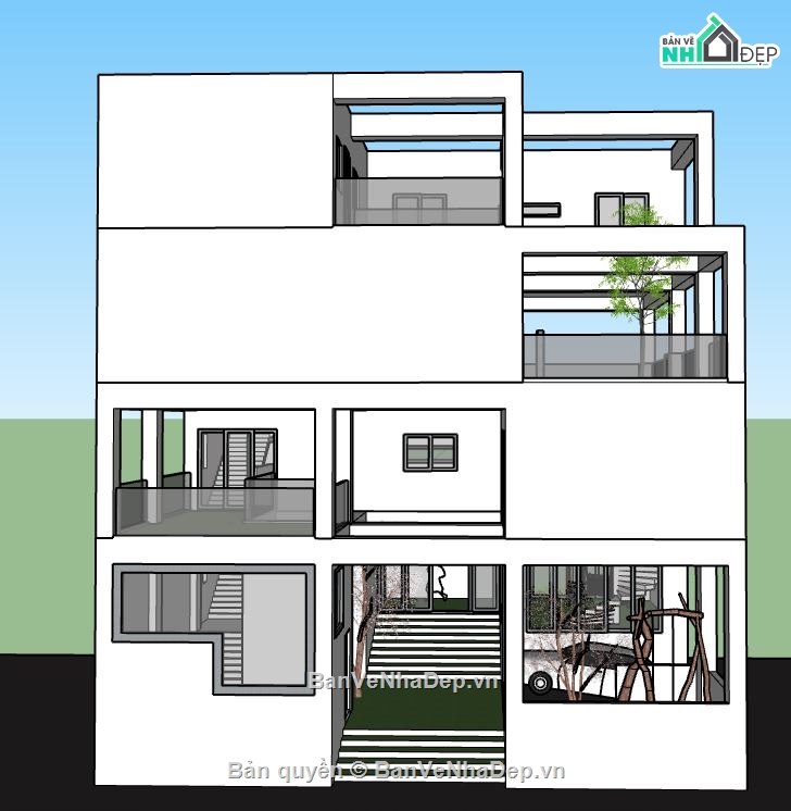 su nhà 3 tầng,model su nhà 3 tầng,sketchup nhà 3 tầng