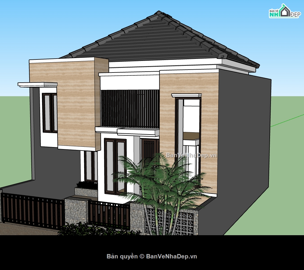 nhà 1 tầng,mẫu su nhà 1 tầng,mẫu sketchup nhà 1 tầng