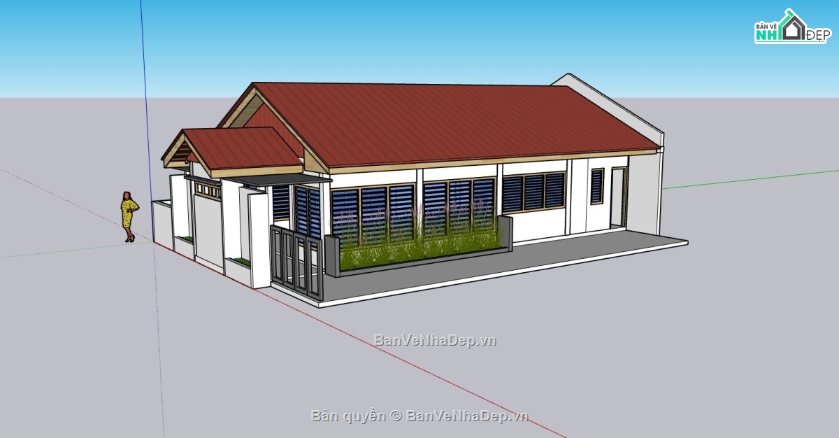 nhà cấp 4,sketchup nhà cấp 4,nhà cấp 4 hiện đại