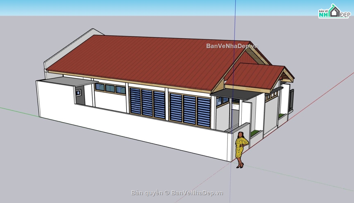 nhà cấp 4,sketchup nhà cấp 4,nhà cấp 4 hiện đại