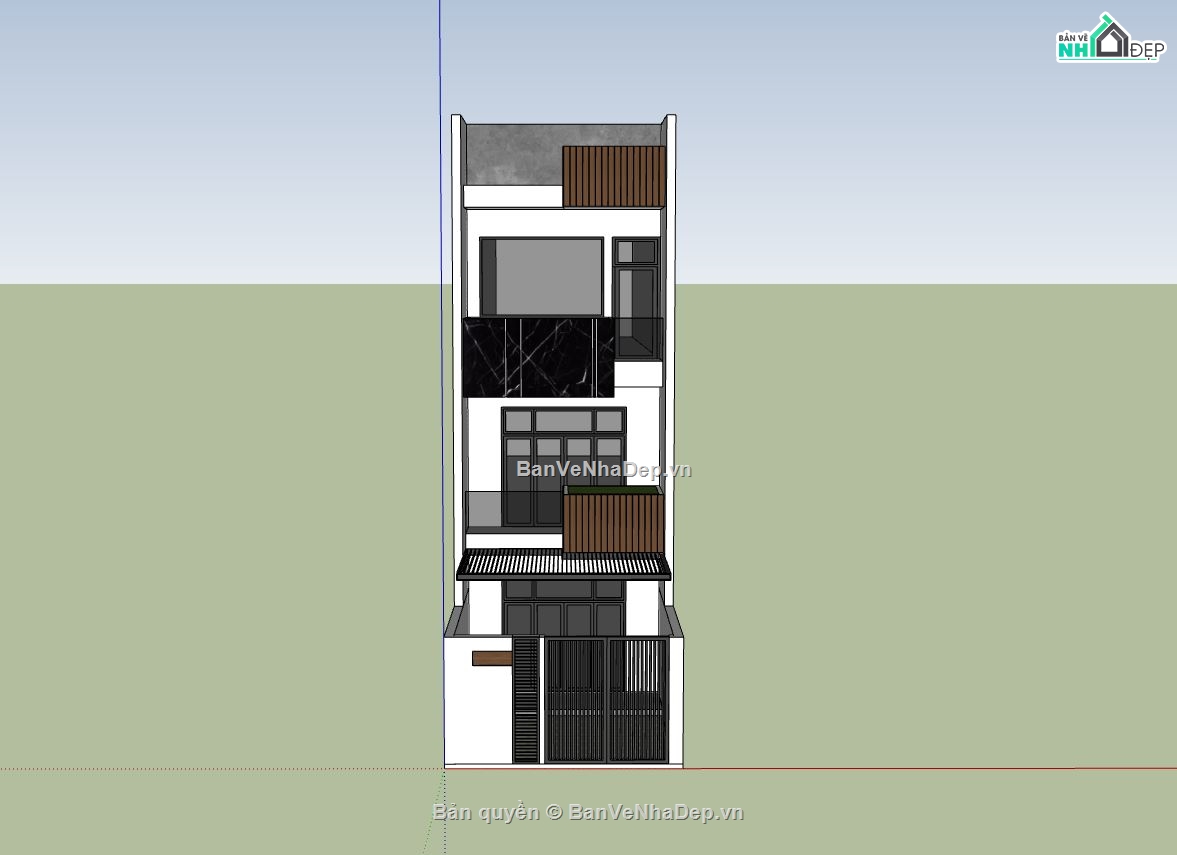 nhà 3 tầng,nhà phố hiện đại,phối cảnh nhà phố,file sketchup nhà phố