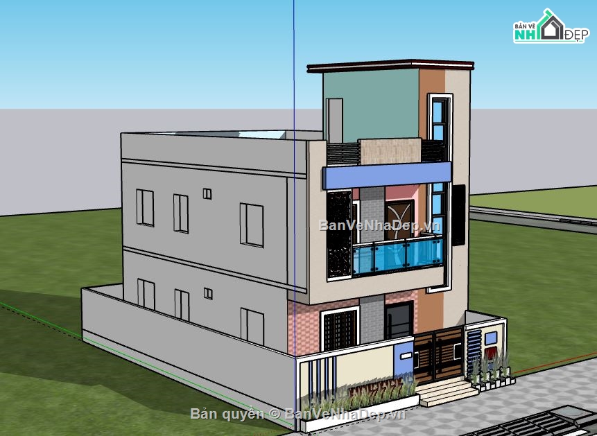 Nhà phố 2 tầng,model su nhà phố 2 tầng,nhà phố 2 tầng file su,sketchup nhà phố 2 tầng,mẫu nhà phố 2 tầng sketchup