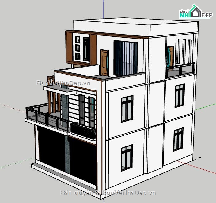 Nhà phố 3 tầng,model su nhà phố 3 tầng,nhà phố 3 tầng,sketchup nhà phố 3 tầng