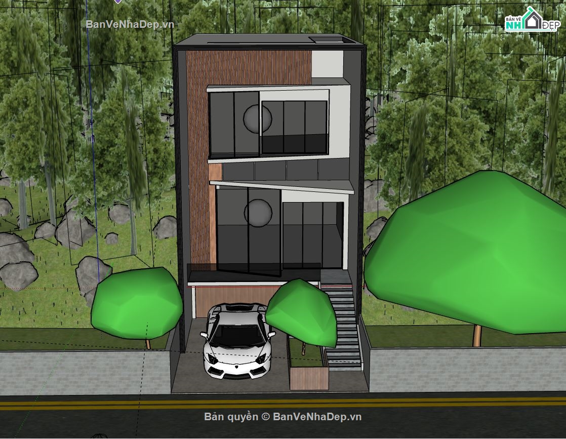 Nhà phố 3 tầng,file sketchup nhà phố,nhà phố 3 tầng file su,model su nhà phố 3 tầng,nhà phố 3 tầng file sketchup