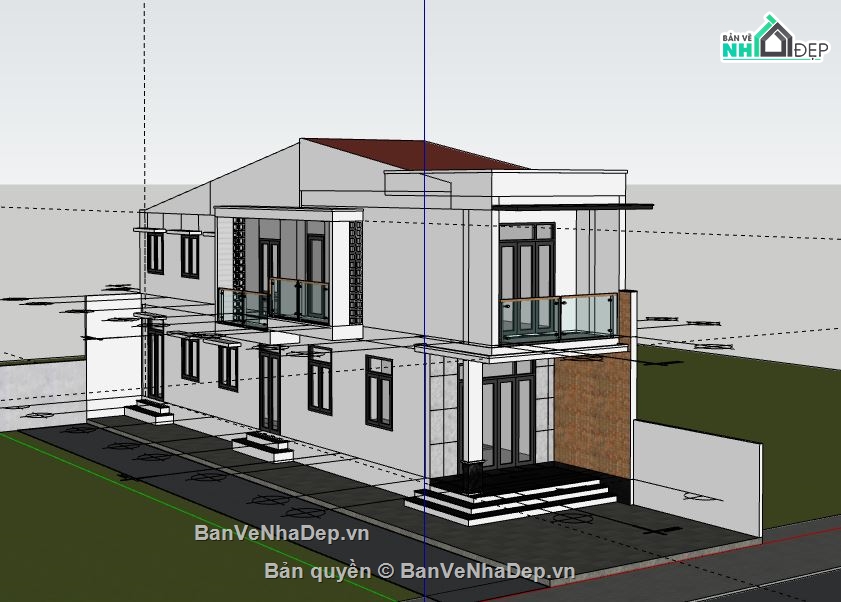 Nhà phố 2 tầng,model su nhà phố 2 tầng,nhà phố 2 tầng file su