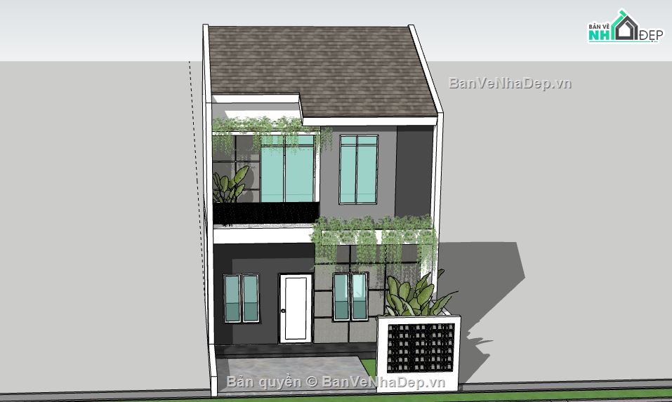 Nhà phố 2 tầng,Model su nhà phố 2 tầng,file su nhà phố 2 tầng,nhà phố 2 tầng sketchup