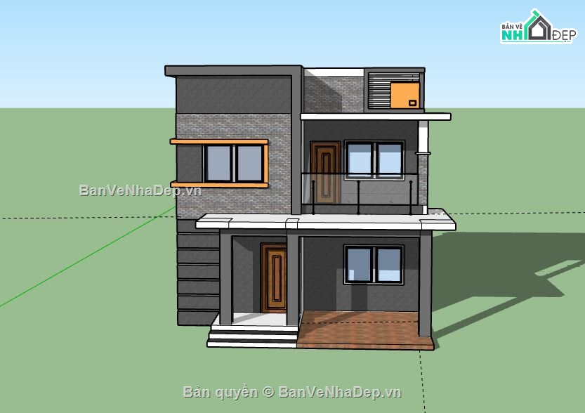 Nhà phố 2 tầng,model su nhà phố 2 tầng,file sketchup nhà phố 2 tầng