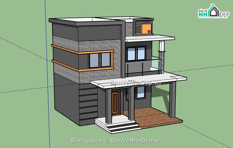 Nhà phố 2 tầng,model su nhà phố 2 tầng,file sketchup nhà phố 2 tầng