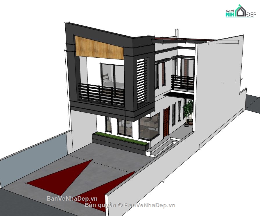 Nhà phố 2 tầng,file su nhà phố 2 tầng,sketchup nhà phố 2 tầng,model su nhà phố 2 tầng,nhà phố 2 tầng file sketchup