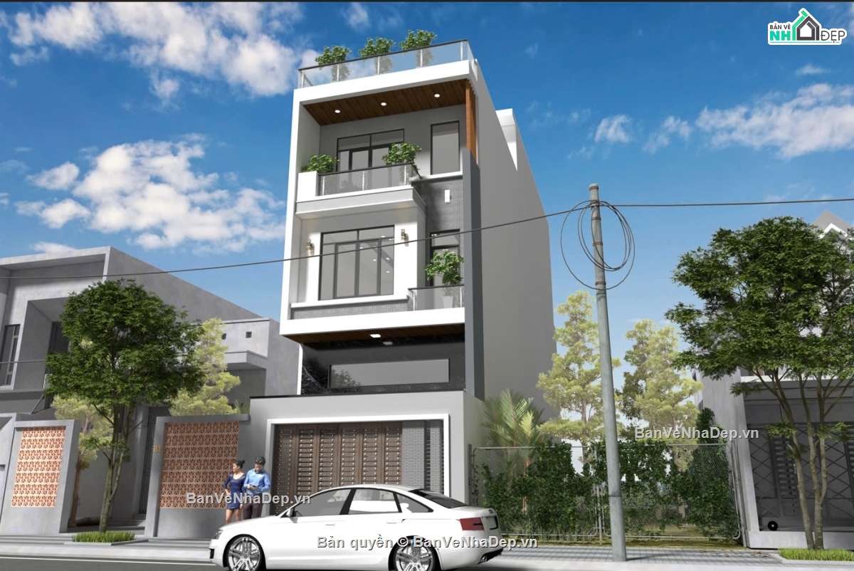 Bản vẽ nhà phố 3 tầng 1 tum KT 5.5x20m,Nhà phố 3.5 tầng 5.5x20m,Bản vẽ nhà phố 5x20m,Hồ sơ thiết kế nhà phố hiện đại,Mẫu nhà phố hiện đại 5.5x20m
