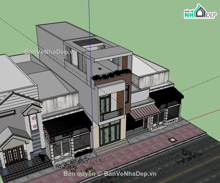 Nhà phố 3 tầng,Model su nhà phố 3 tầng,nhà phố 3 tầng file su