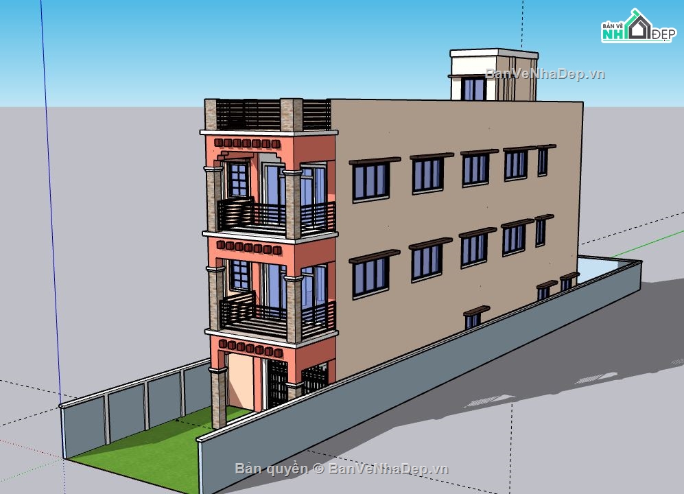 Nhà phố 3 tầng,model su nhà phố 3 tầng,file su nhà phố 3 tầng,nhà phố 3 tầng sketchup,sketchup nhà phố 3 tầng