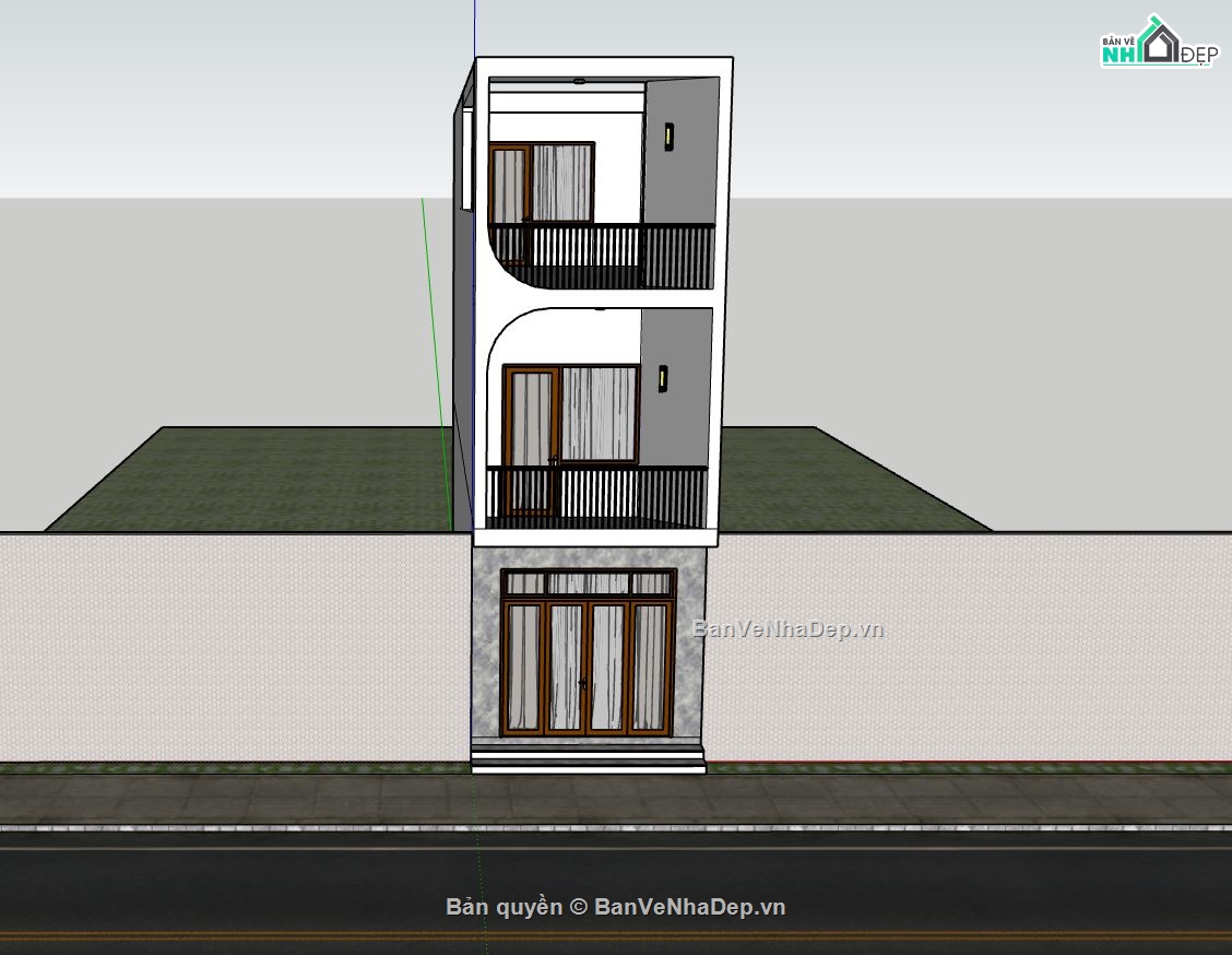 nhà phố 3 tầng,model sketchup nhà phố 3 tầng,phối cảnh nhà phố