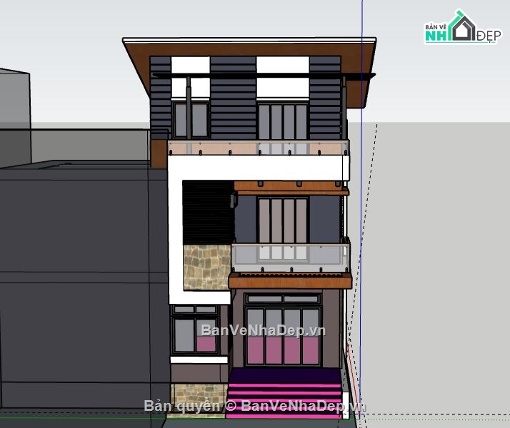 Nhà phố 3 tầng,Model su nhà phố 3 tầng,sketchup nhà phố 3 tầng