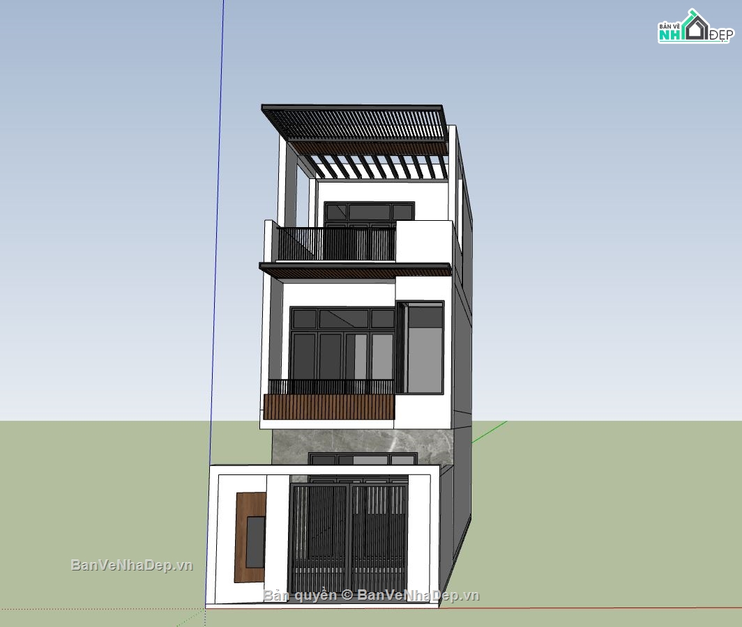 nhà phố 3 tầng,file sketchup nhà phố,nhà phố hiện đại