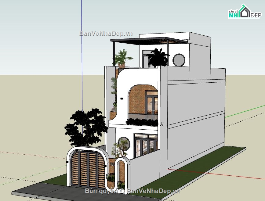 Nhà phố 3 tầng,model su nhà phố 3 tầng,sketchup nhà phố 3 tầng