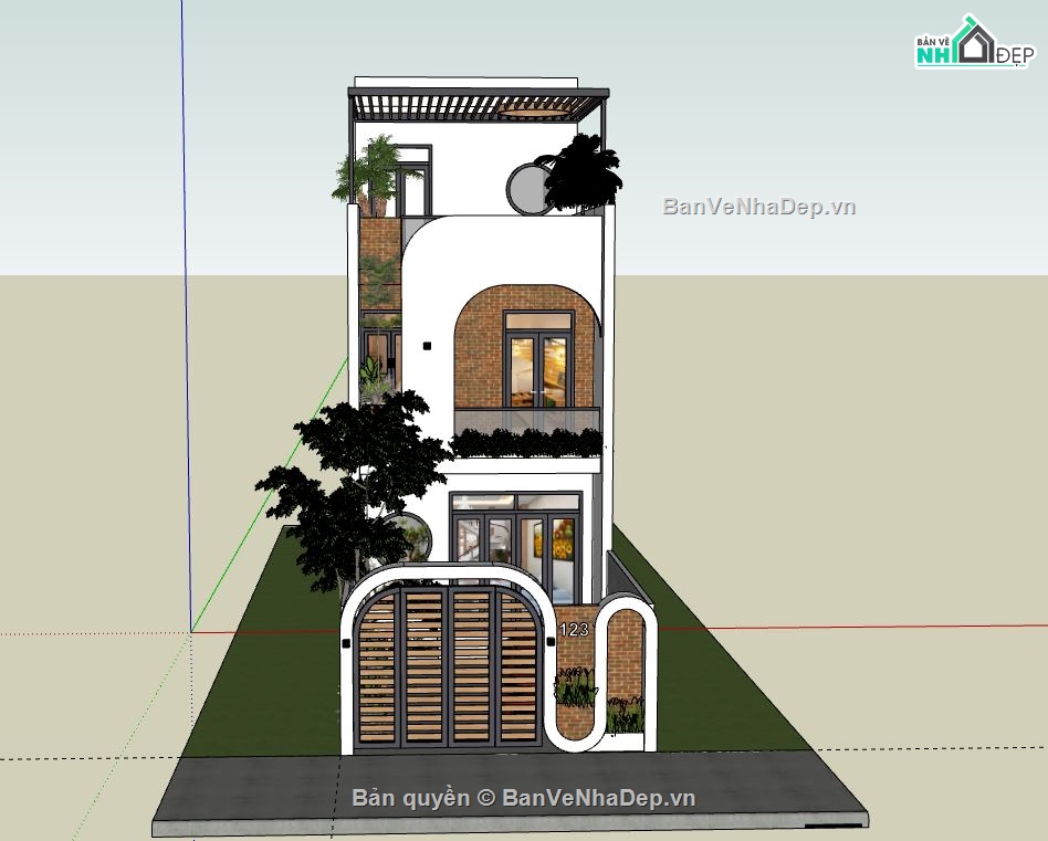 Nhà phố 3 tầng,model su nhà phố 3 tầng,sketchup nhà phố 3 tầng