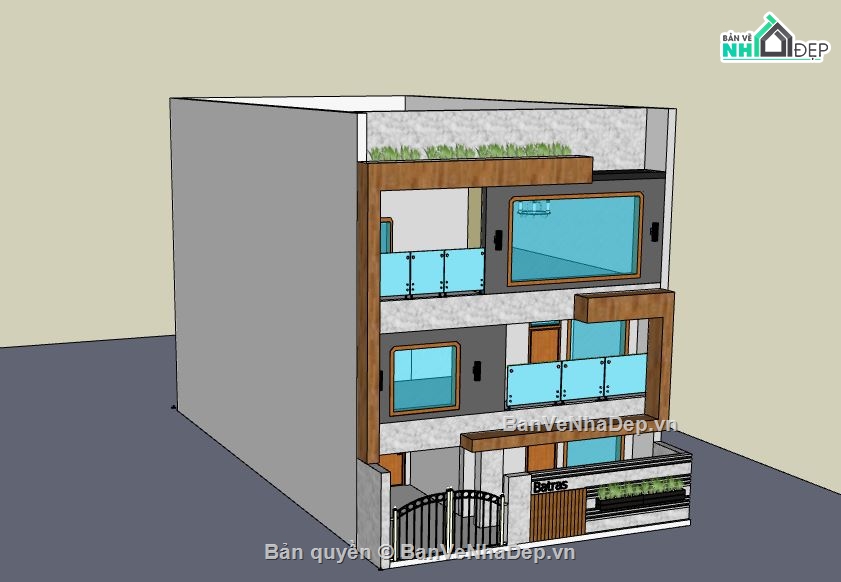Nhà phố 3 tầng,model su nhà phố 3 tầng,file su nhà phố 3 tầng,model sketchup nhà phố 3 tầng,nhà phố 3 tầng file su