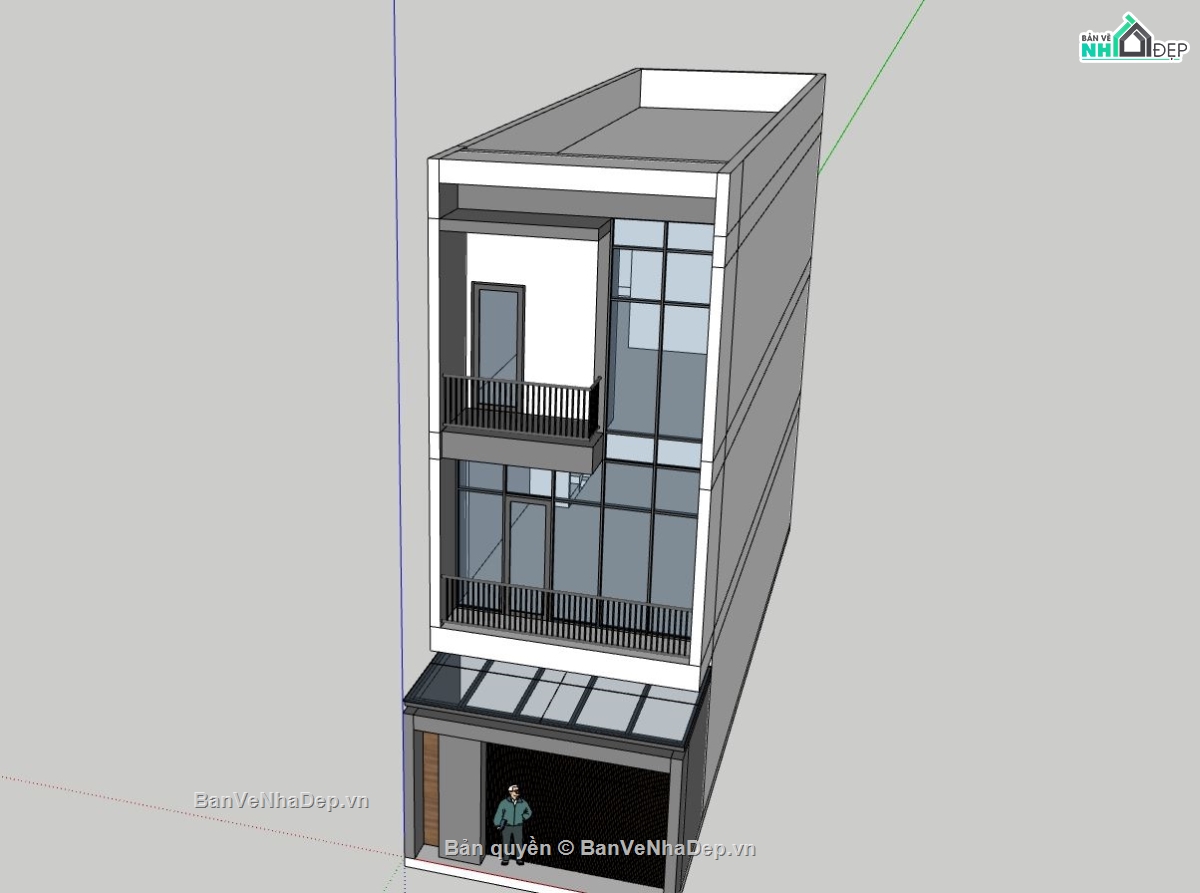 nhà phố 3 tầng,file nhà phố sketchup,phối cảnh nhà phố