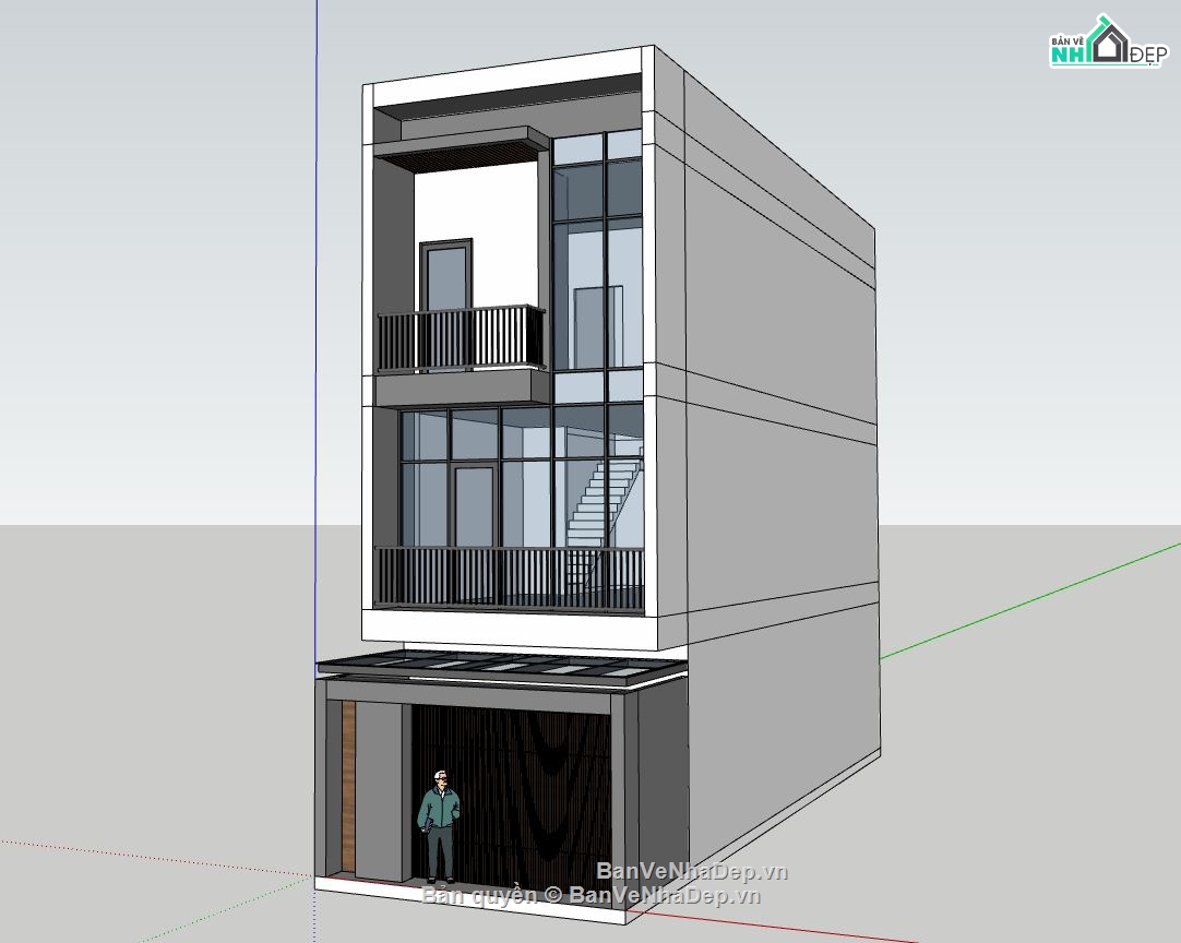 nhà phố 3 tầng,file nhà phố sketchup,phối cảnh nhà phố