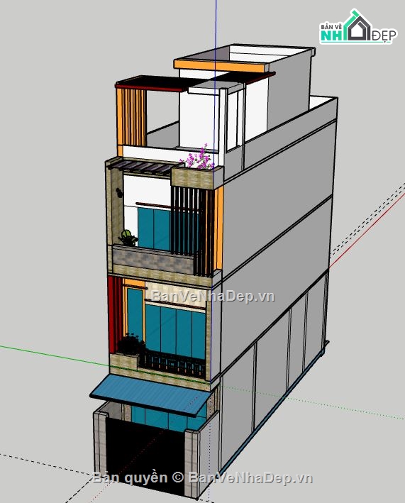 Nhà phố 4 tầng,model su nhà phố 4 tầng,nhà phố 4 tầng file su,sketchup nhà phố 4 tầng,nhà phố 4 tầng sketchup