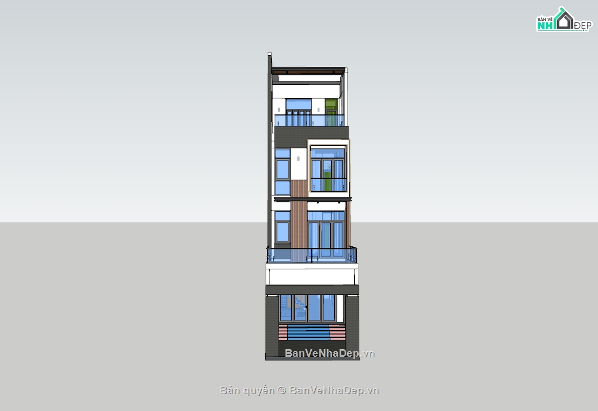 su nhà phố,sketchup nhà phố,su nhà phố 4 tầng