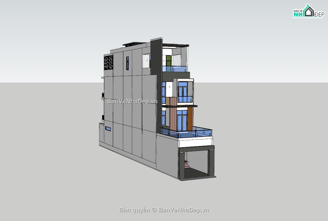 su nhà phố,sketchup nhà phố,su nhà phố 4 tầng