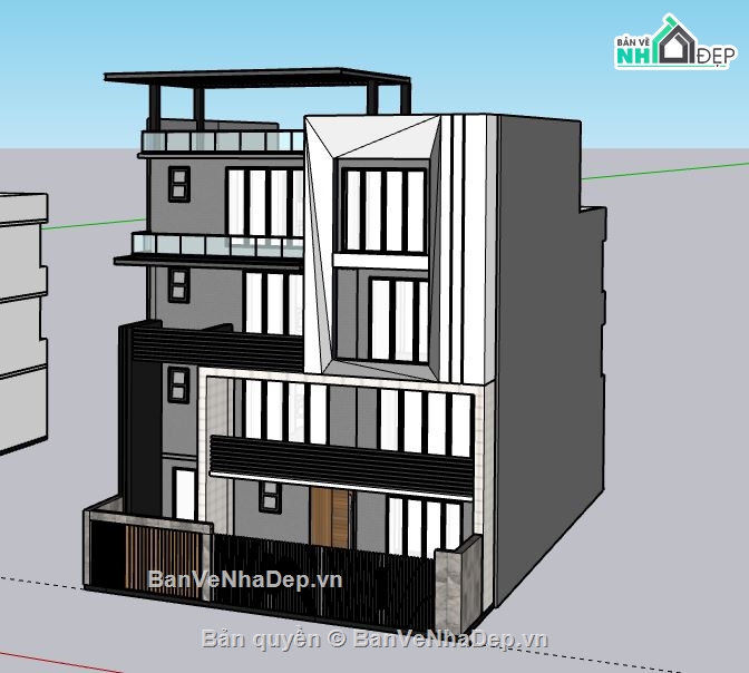 Nhà phố 4 tầng,Model su nhà phố 4 tầng,sketchup nhà phố 4 tầng,nhà phố 4 tầng sketchup