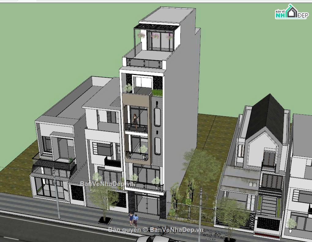 nhà phố 5 tầng,nhà phố sketchup,nhà 5 tầng,Mẫu nhà phố,Thiết kế nhà phố 5 tầng