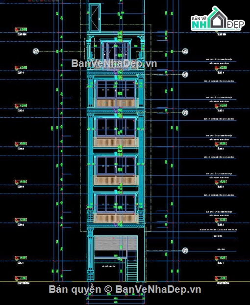 Nhà phố 6 tầng,cad nhà phố 6 tầng,file cad nhà phố 6 tầng