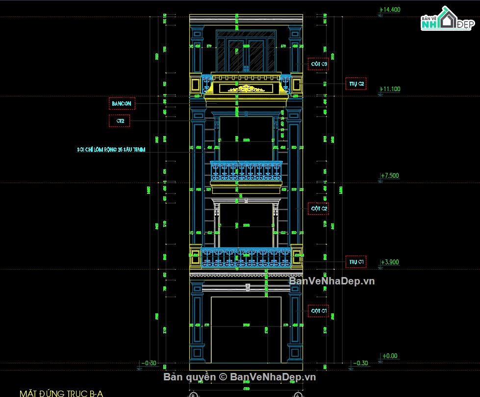 nhà phố 4 tầng,Nhà phố tân cổ điển 4 tầng,Bản vẽ nhà phố 4.7x9.5m tân cổ điển,Mẫu nhà phố tân cổ điển,NHà phố tân cổ điển 4 tầng