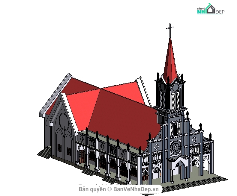 Revit nhà thờ,model nhà thờ,file cad nhà thờ,nhà xứ thiên chúa giáo