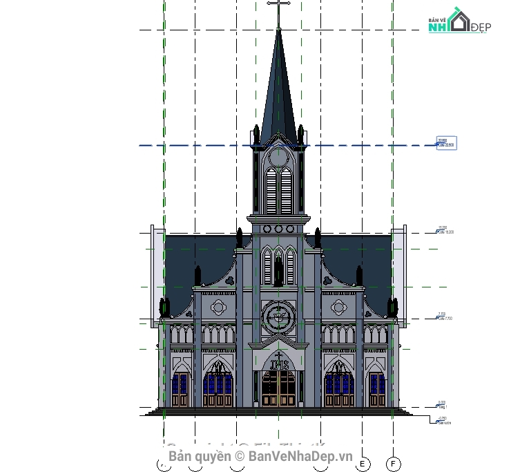 Revit nhà thờ,model nhà thờ,file cad nhà thờ,nhà xứ thiên chúa giáo