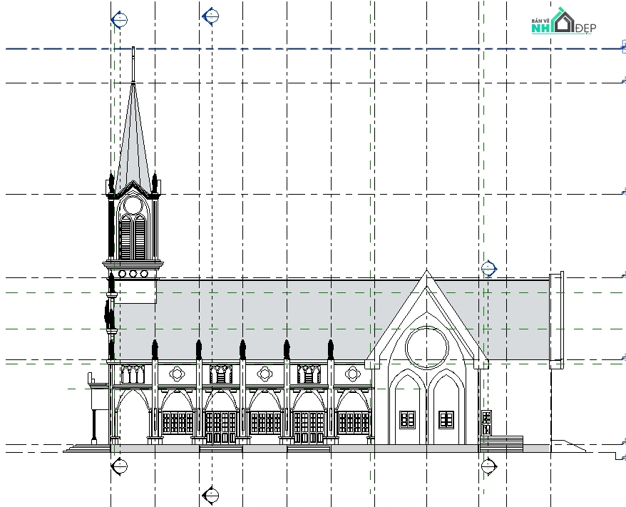 Revit nhà thờ,model nhà thờ,file cad nhà thờ,nhà xứ thiên chúa giáo