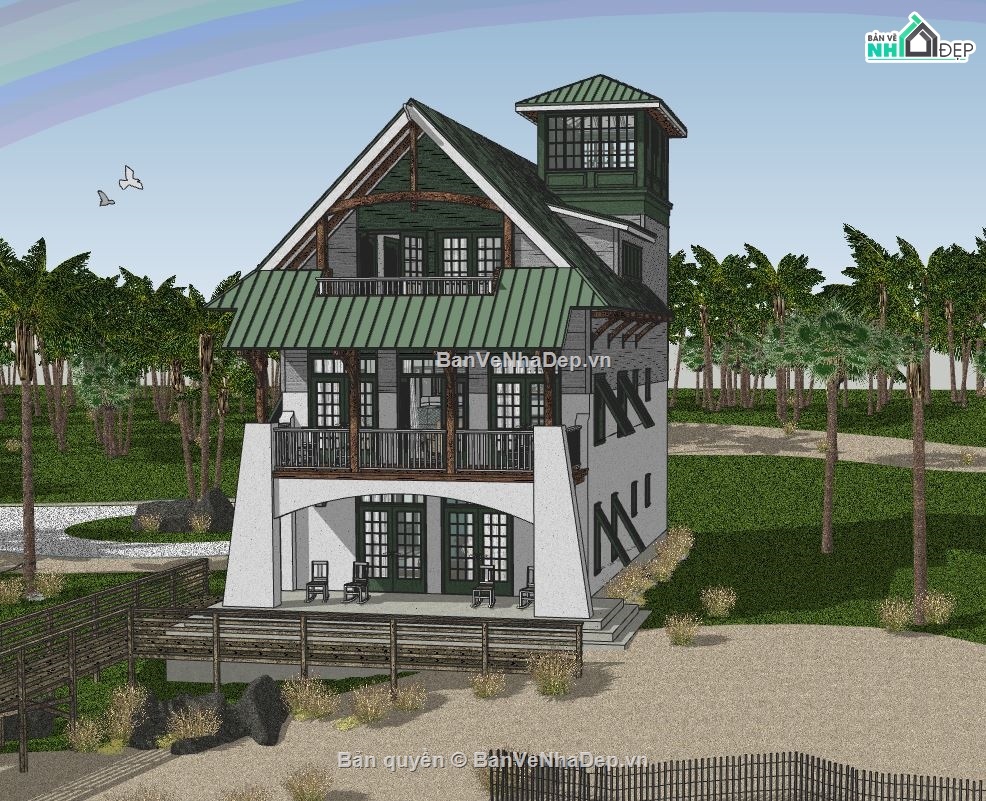 nhà ở 2 tầng,sketchup nhà ở,2 tầng