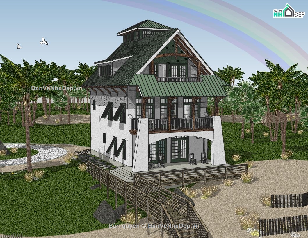 nhà ở 2 tầng,sketchup nhà ở,2 tầng