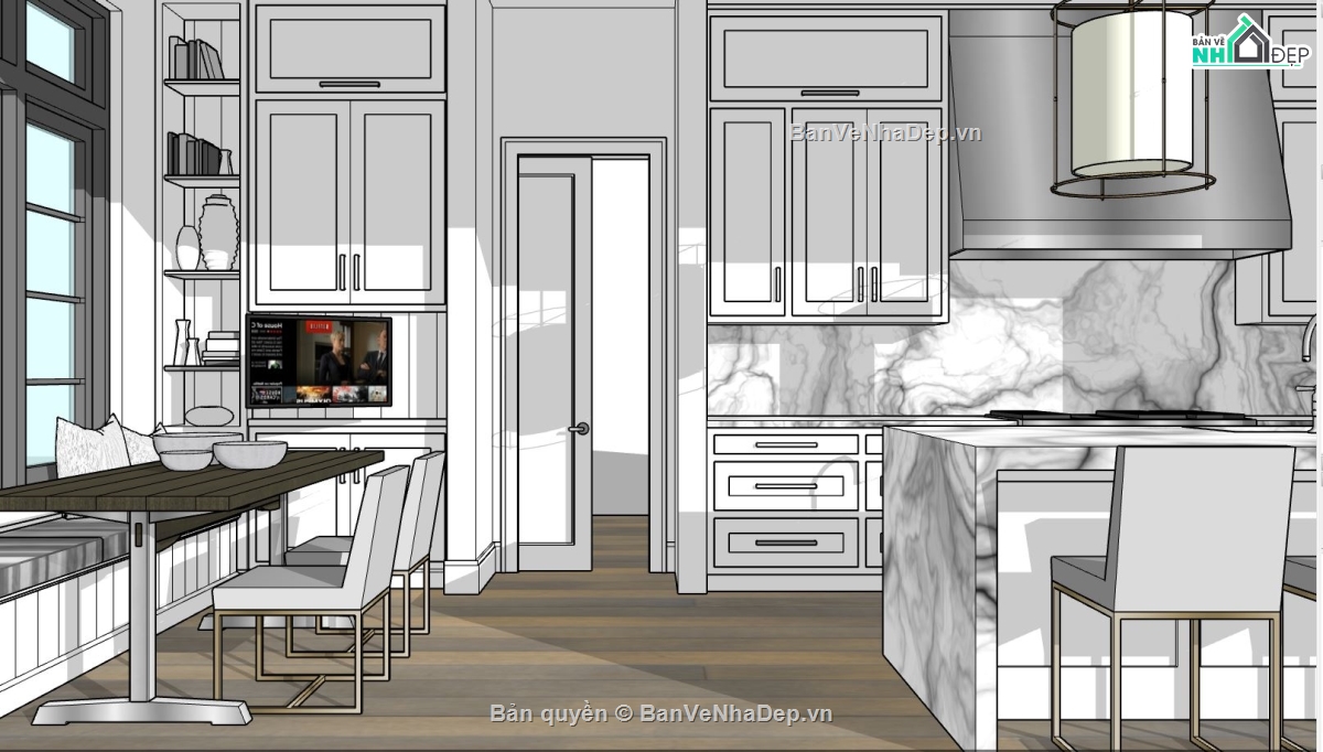 phòng bếp sketchup,nội thất phòng bếp,phòng bếp hiện đại,file sketchup nội thát phòng bếp