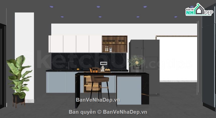 phòng hiện đại,phòng bếp file su,phòng bếp sketchup