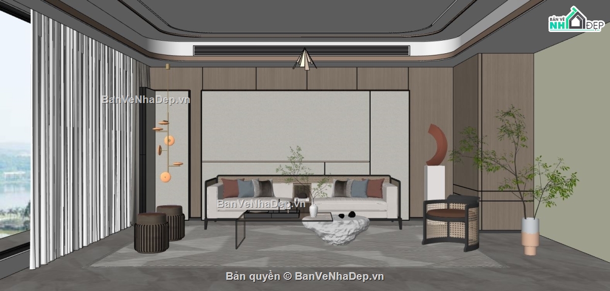 sketchup phòng khách,phòng khách 3d,sketchup phòng khách hiện đại,phòng khách hiện đại