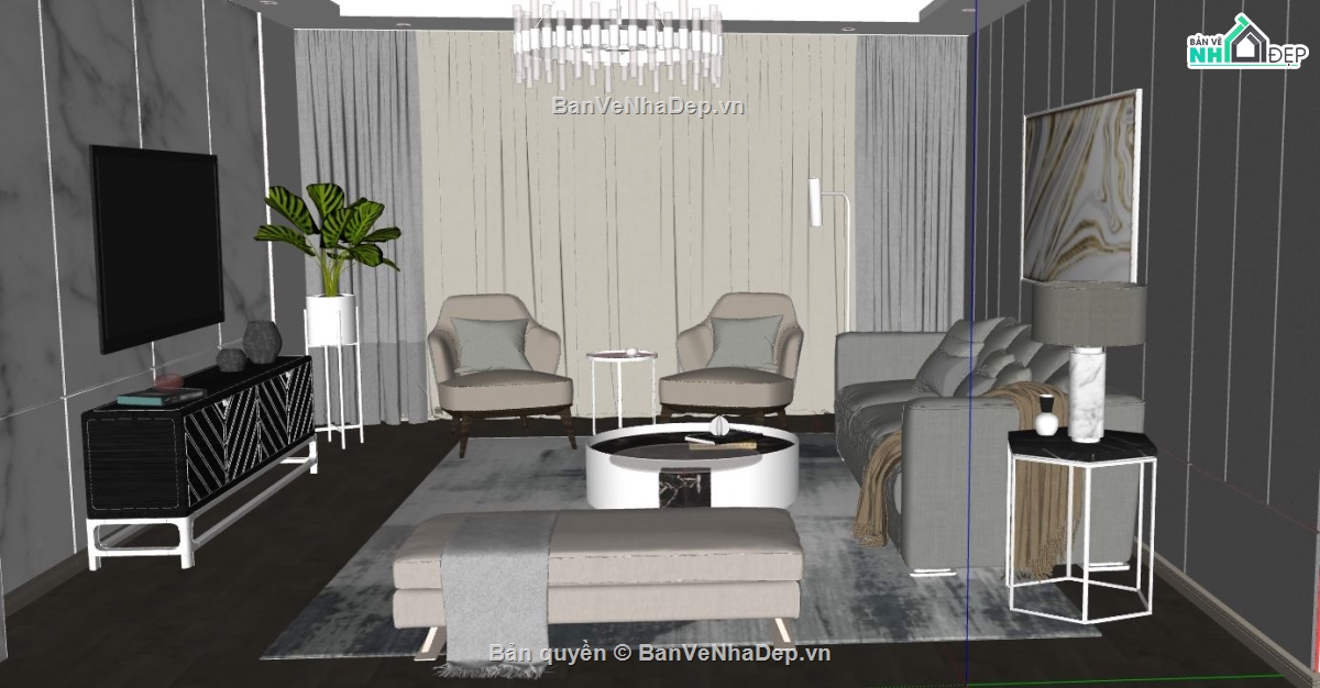 phòng khách đẹp,thiết kế sketchup đẹp,sketchup phòng khách,phòng khách 3d