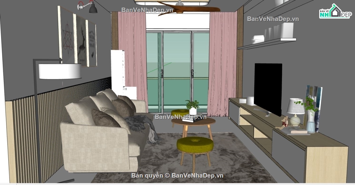 file sketchup phòng khách,sketchup phòng khách,phòng khách 3d,nội thất phòng khách