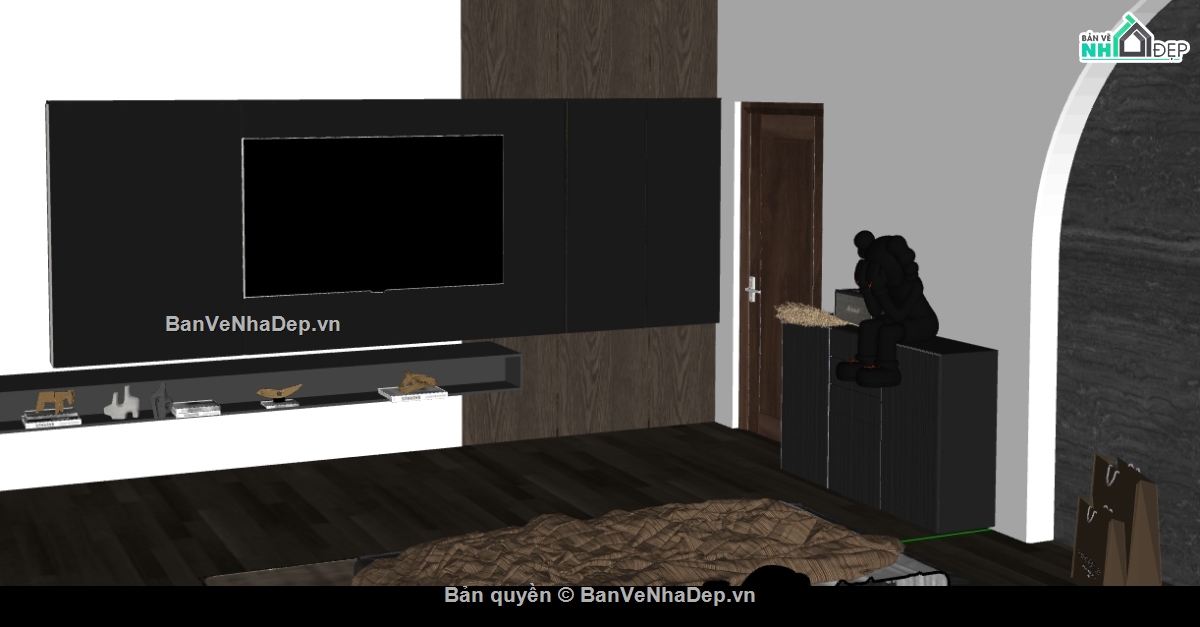 file sketchup phòng ngủ,sketchup nội thất phòng ngủ,phòng ngủ dựng file 3d su,su nội thất phòng ngủ hiện đại