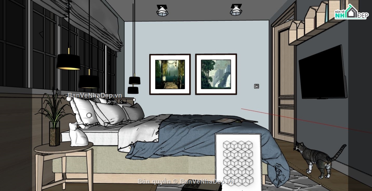 su phòng ngủ,3d phòng ngủ,nội thất phòng ngủ,sketchup phòng ngủ