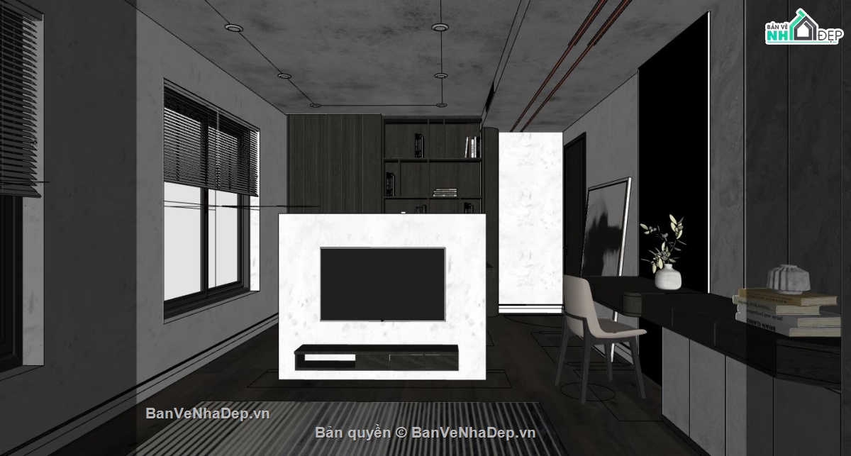 file sketchup thiết kế phòng ngủ,file su mẫu phòng ngủ,model 3d phòng ngủ,dựng nội thất phòng ngủ trên sketchup