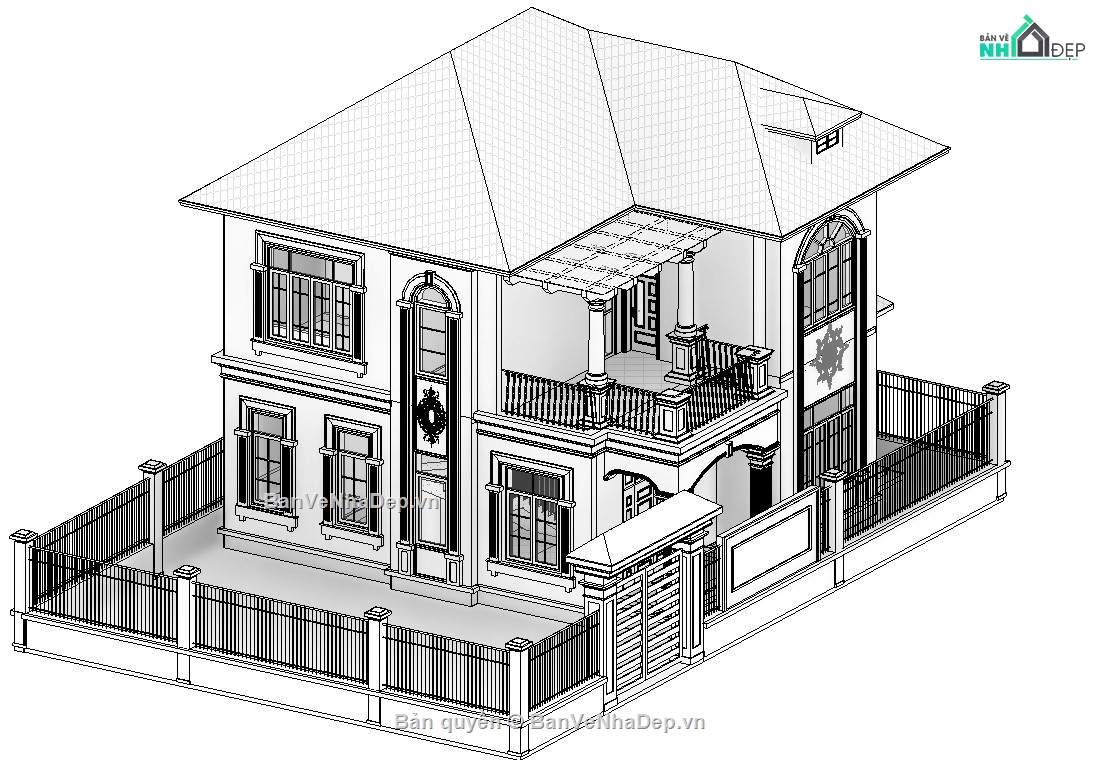Mẫu revit biệt thự 2 tầng,revit biệt thự 2 tầng,biệt thự 2 tầng file revit,bản vẽ biệt thự 2 tầng