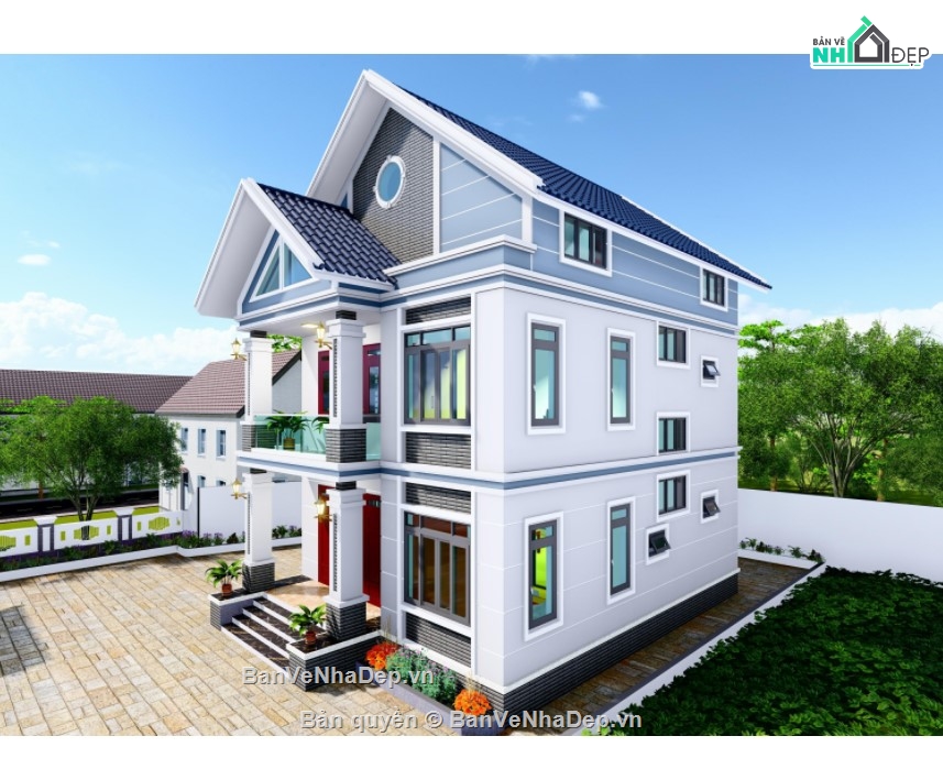 revit biệt thự,revit biệt thự đẹp,revit nhà dân,revit nhà mái thái,thiết kế revit nhà dân