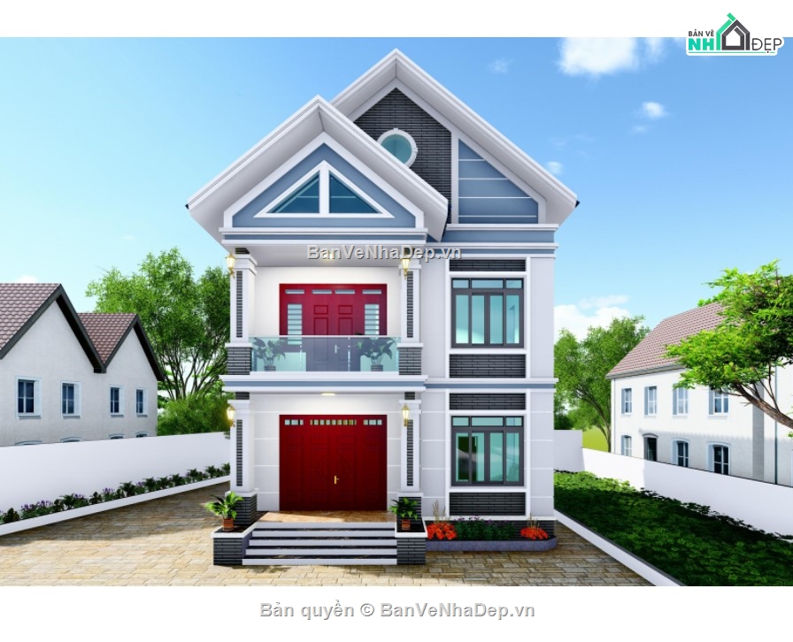 revit biệt thự,revit biệt thự đẹp,revit nhà dân,revit nhà mái thái,thiết kế revit nhà dân