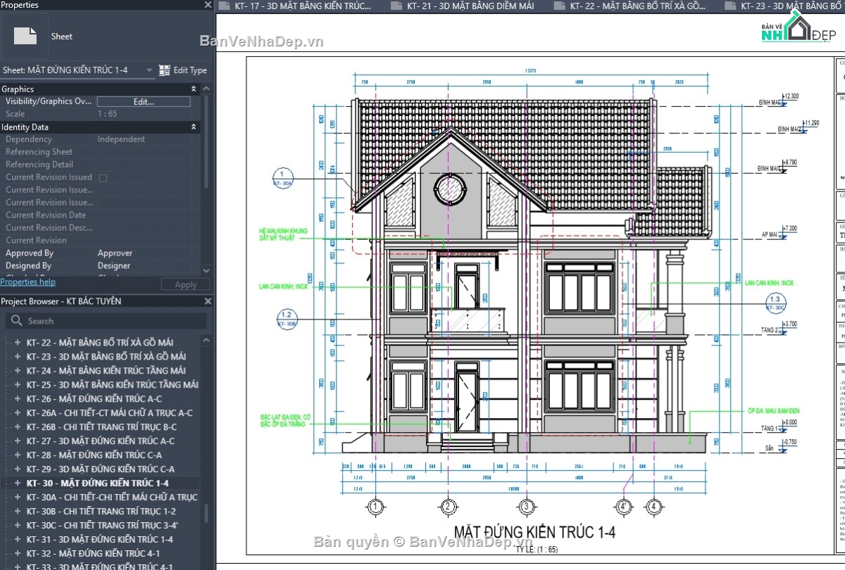 revit biệt thự,revit biệt thự đẹp,revit nhà dân,revit nhà mái thái,thiết kế revit nhà dân