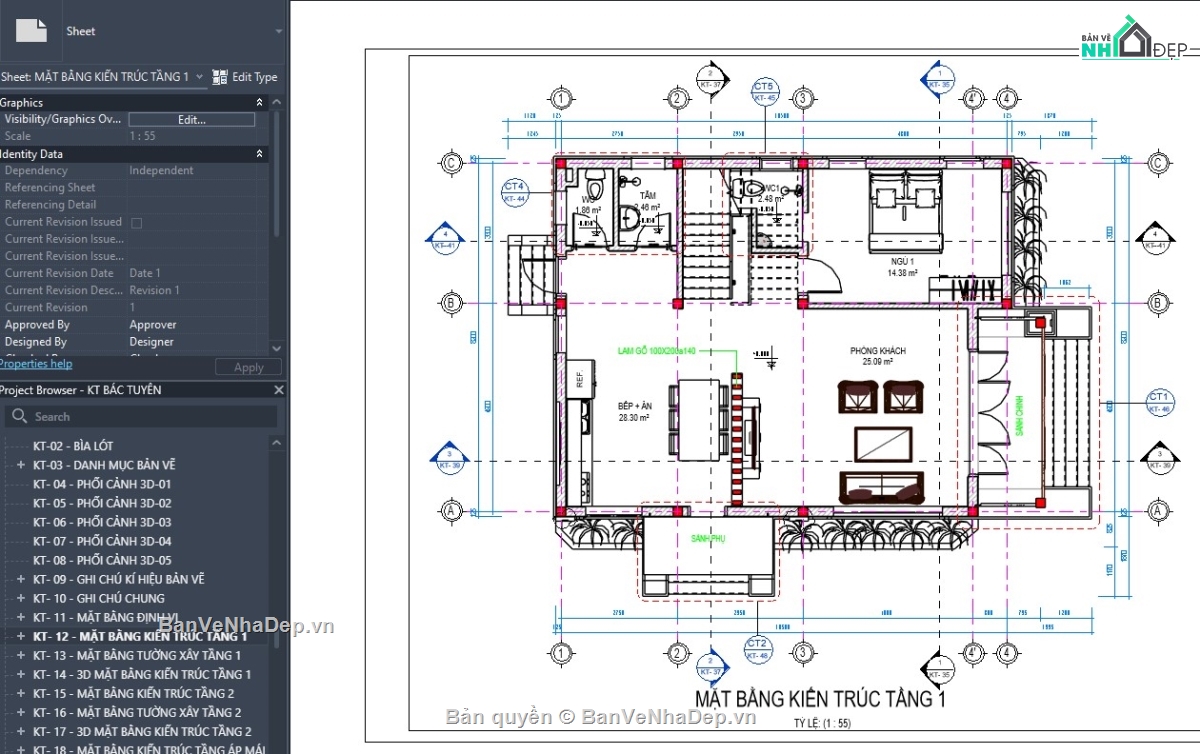 revit biệt thự,revit biệt thự đẹp,revit nhà dân,revit nhà mái thái,thiết kế revit nhà dân